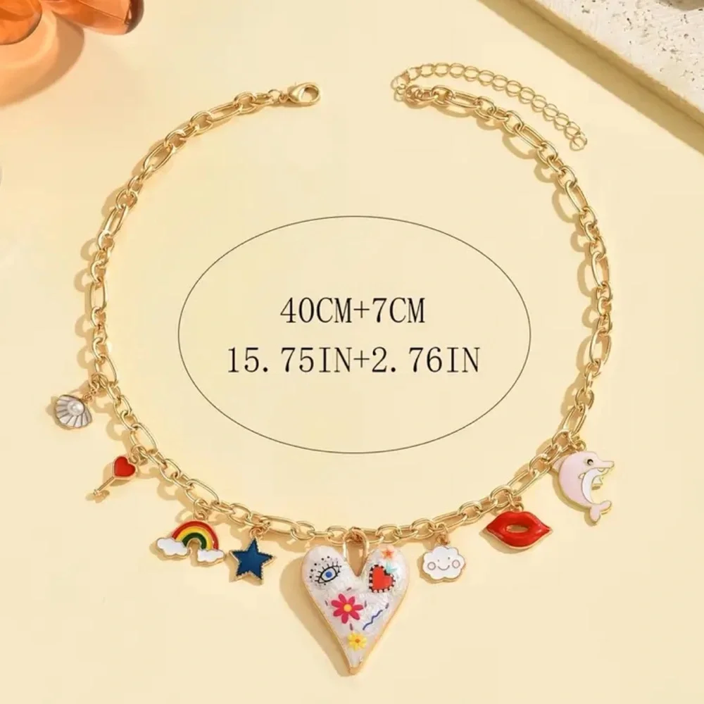 NEW Gold Charm Necklace with Colorful Accents